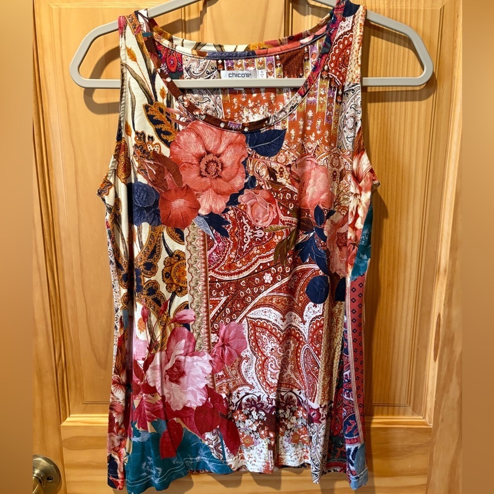Chico's Women's Multicolor Floral
Paisley Patchwork Tank Top Size 0 Small